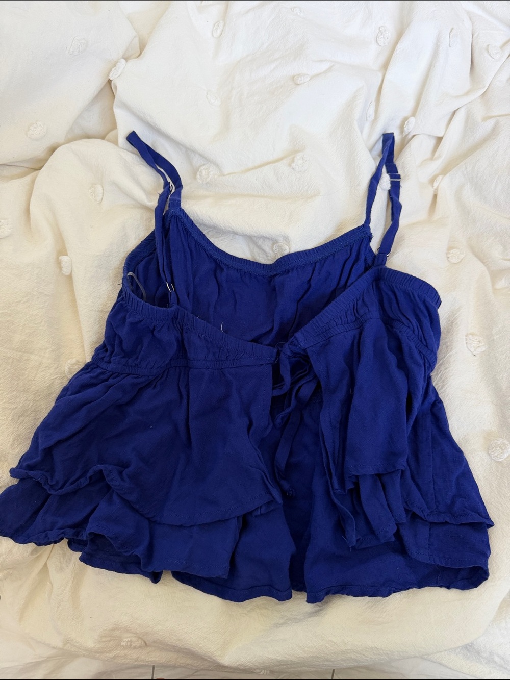 Royal Blue Ruffled Spaghetti Strap Tank Top - Picture 2 of 2